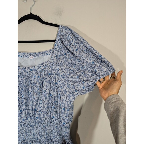 Old Navy Womens Blue Floral Smocked Peasant Dress 2X Fairy Cottagecore Prairie - Picture 3 of 11